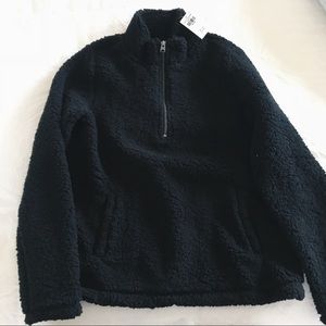 Super Soft Black Sherpa Half Zip